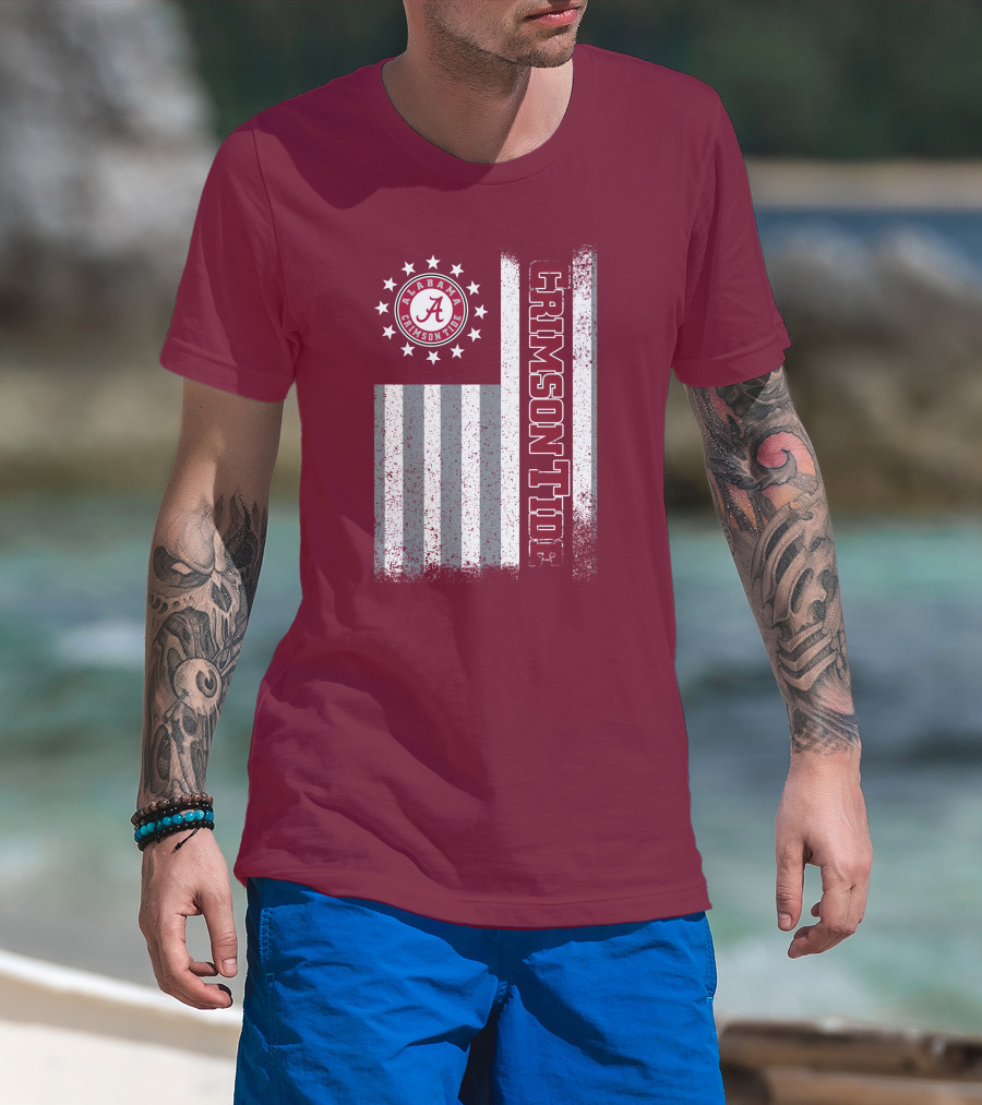 Alabama Crimson Tide Logo Stars And Stripes American Flag T-Shirt