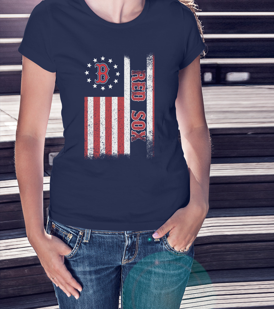 Boston Red Sox American Flag Stars And Stripes T-Shirt