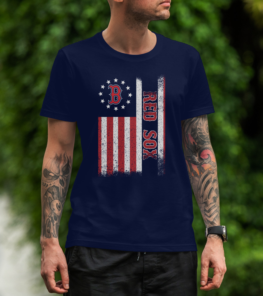 Boston Red Sox American Flag Stars And Stripes T-Shirt