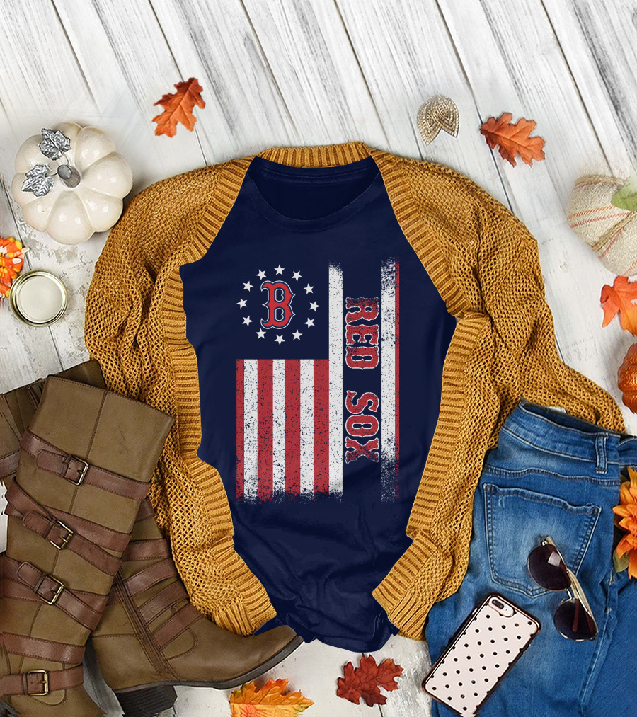 Boston Red Sox American Flag Stars And Stripes T-Shirt