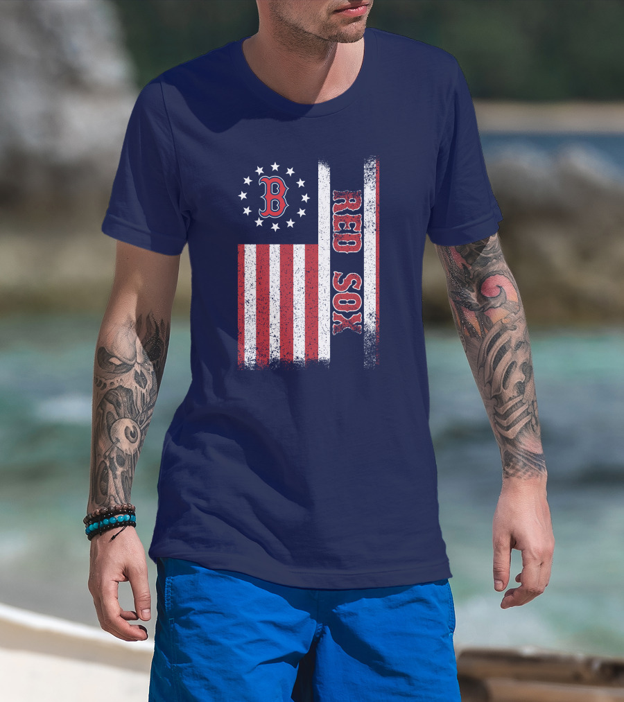 Boston Red Sox American Flag Stars And Stripes T-Shirt