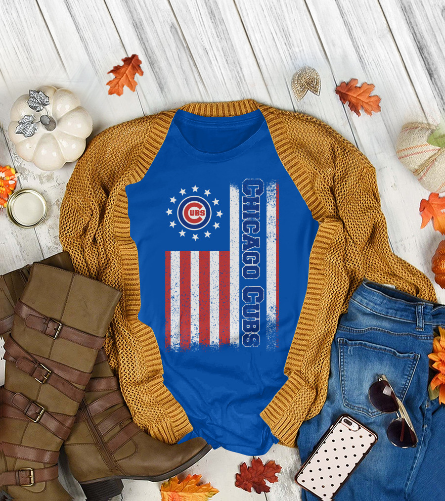 Chicago Cubs Stars Stripes American Flag T-Shirt