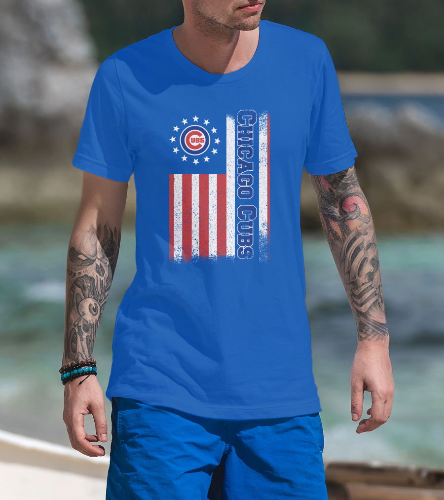 Chicago Cubs Stars Stripes American Flag T-Shirt