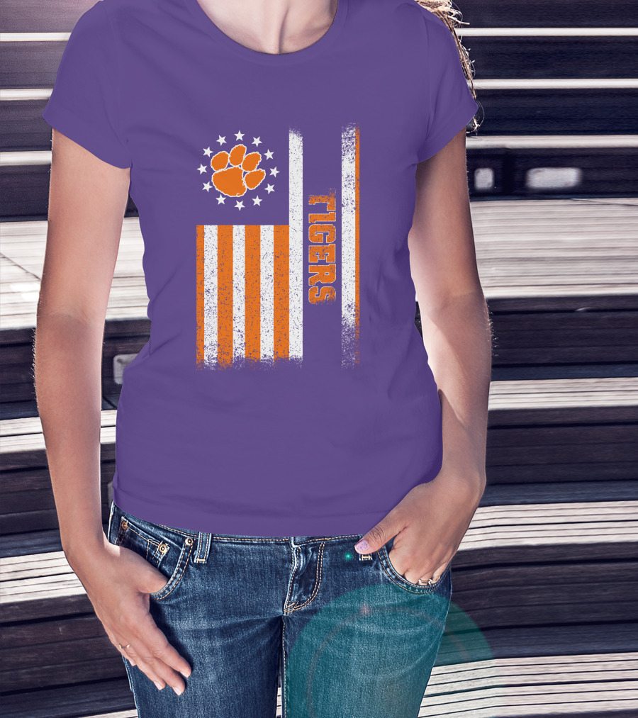 Clemson Tigers American Flag Paw Print T-Shirt
