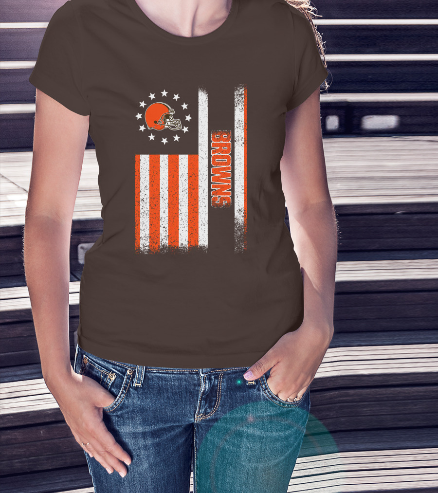 Cleveland Browns Flag Stars And Stripes Helmet Browns T-Shirt