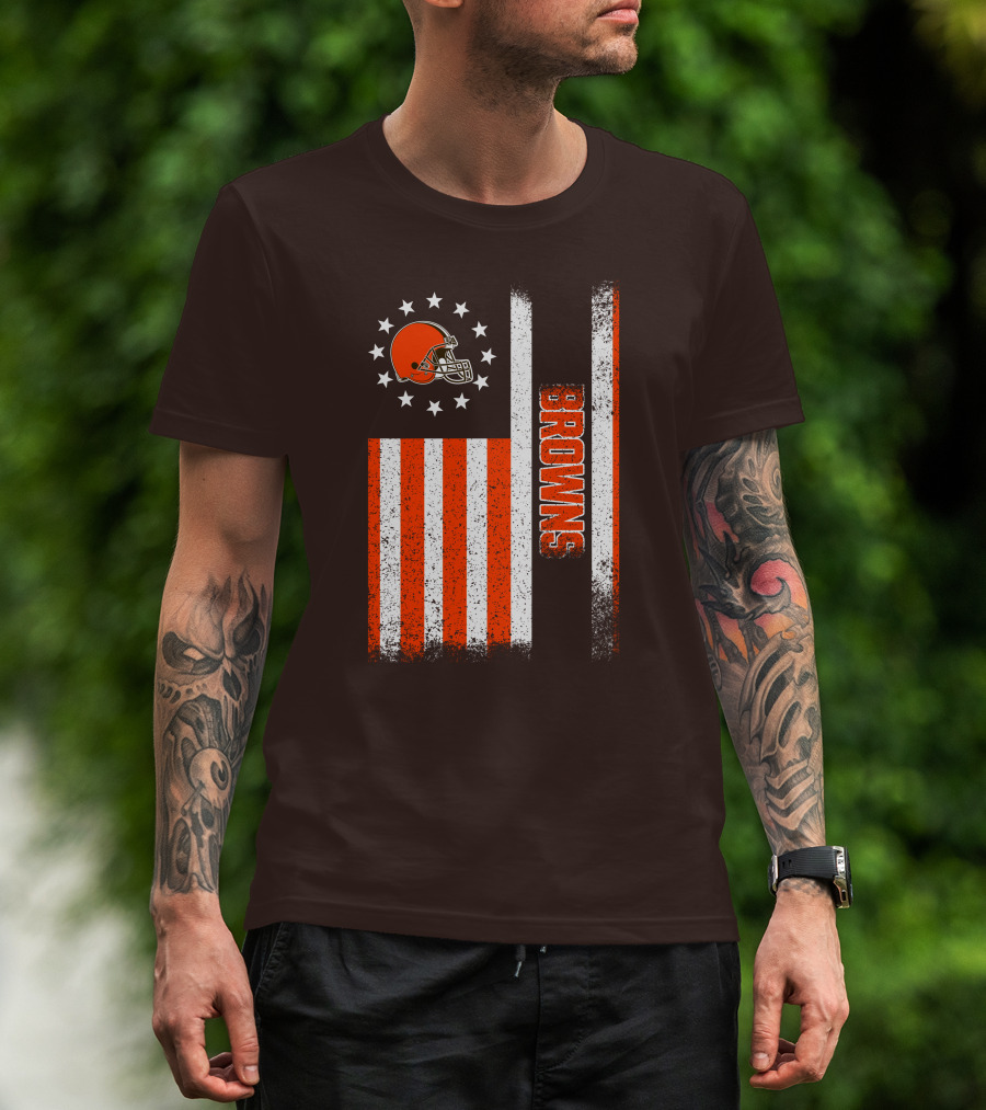 Cleveland Browns Flag Stars And Stripes Helmet Browns T-Shirt