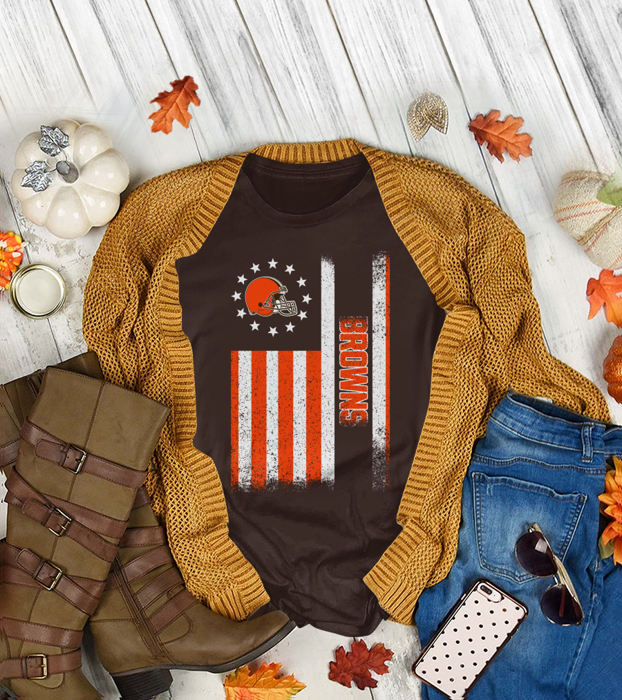 Cleveland Browns Flag Stars And Stripes Helmet Browns T-Shirt