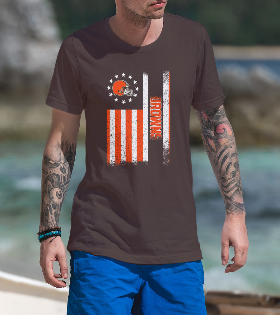 Cleveland Browns Flag Stars And Stripes Helmet Browns T-Shirt