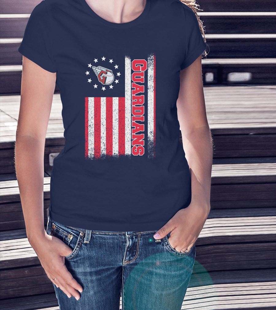 Cleveland Guardians American Flag Logo Winged Baseball Stars T-Shirt