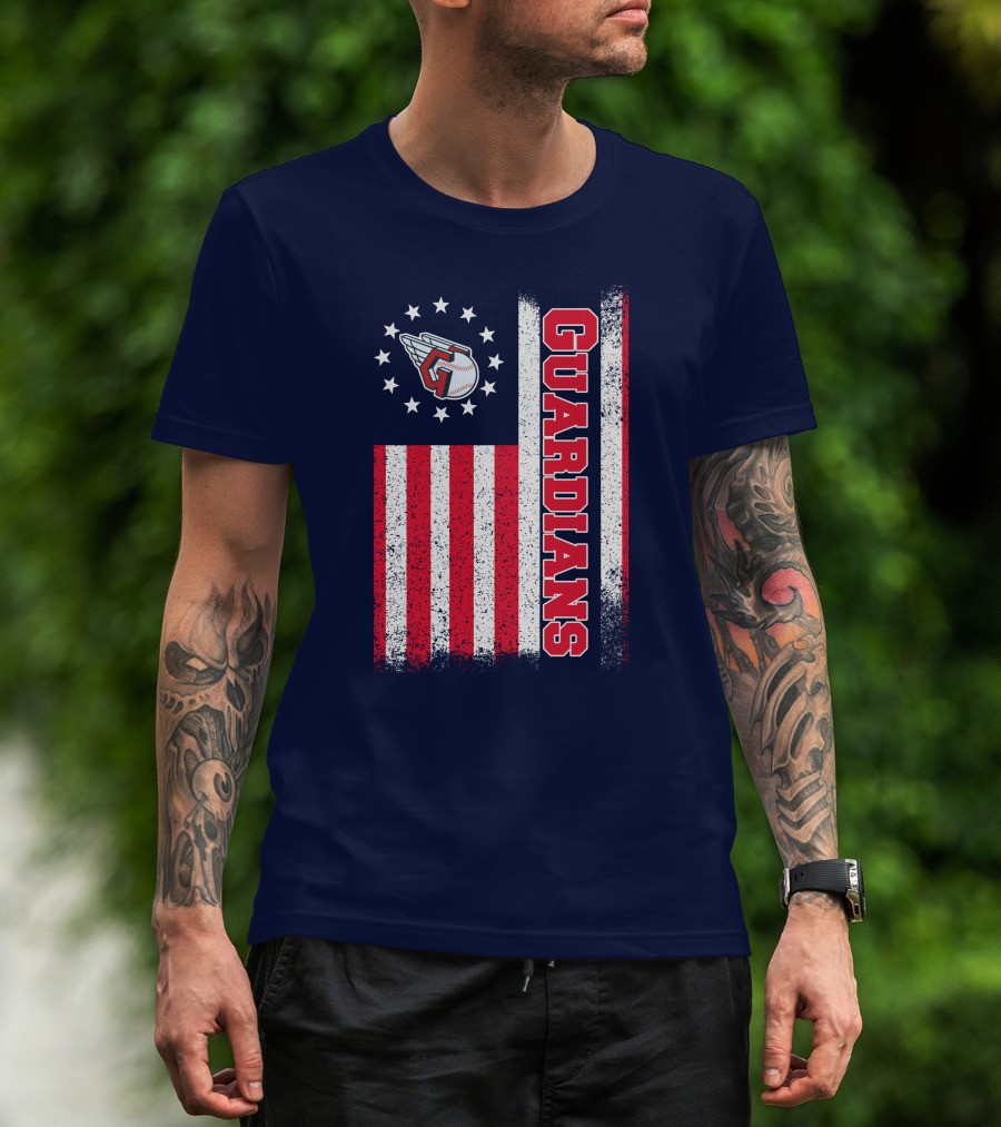 Cleveland Guardians American Flag Logo Winged Baseball Stars T-Shirt