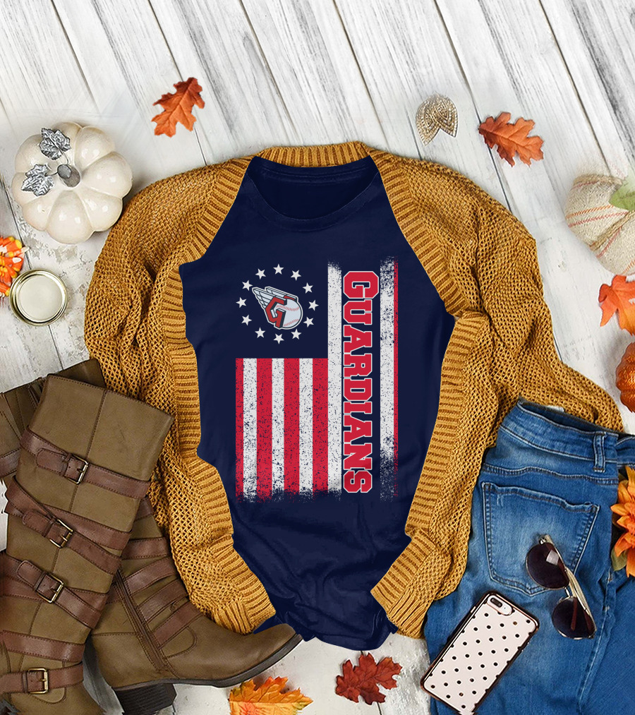 Cleveland Guardians American Flag Logo Winged Baseball Stars T-Shirt