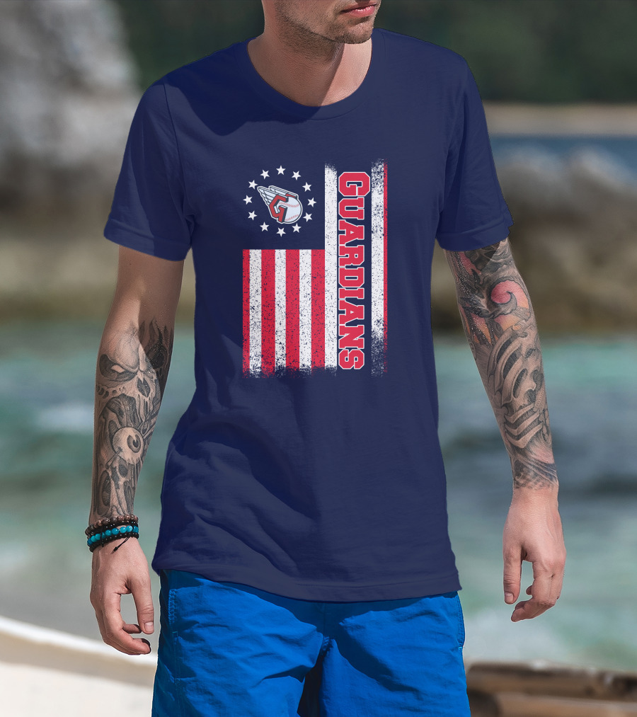 Cleveland Guardians American Flag Logo Winged Baseball Stars T-Shirt
