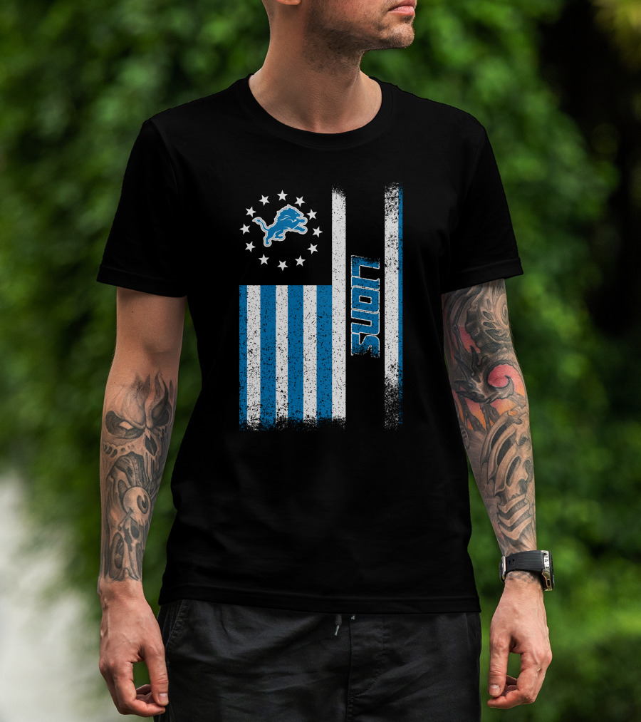 Detroit Lions American Flag Stars And Stripes T-Shirt