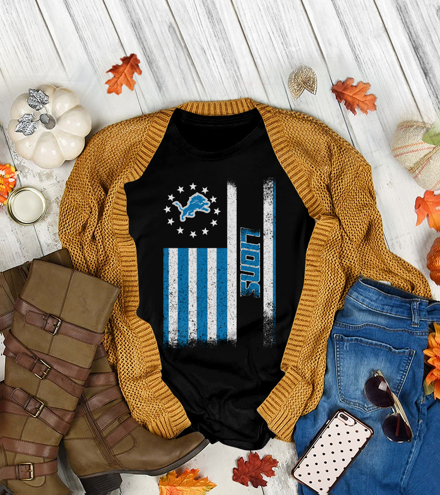 Detroit Lions American Flag Stars And Stripes T-Shirt