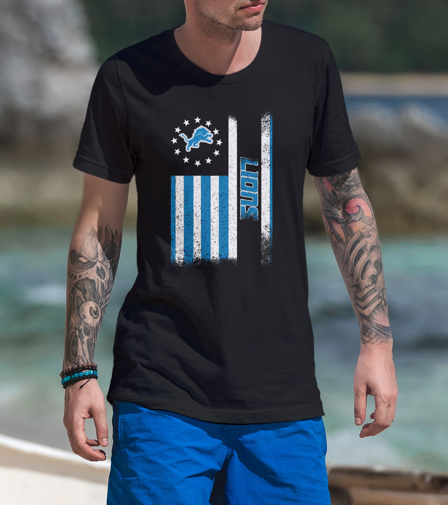 Detroit Lions American Flag Stars And Stripes T-Shirt