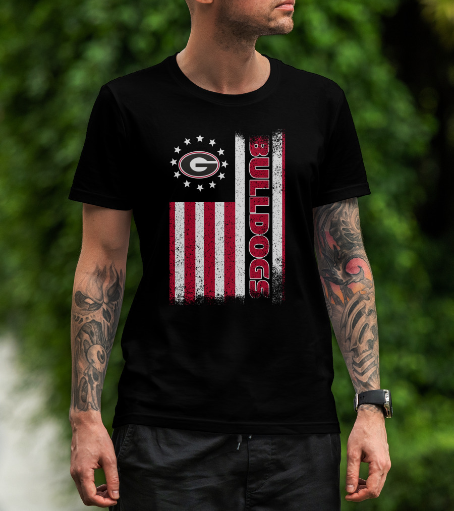 Georgia Bulldogs American Flag Design With G Logo And Vertical Bulldogs T-Shirt
