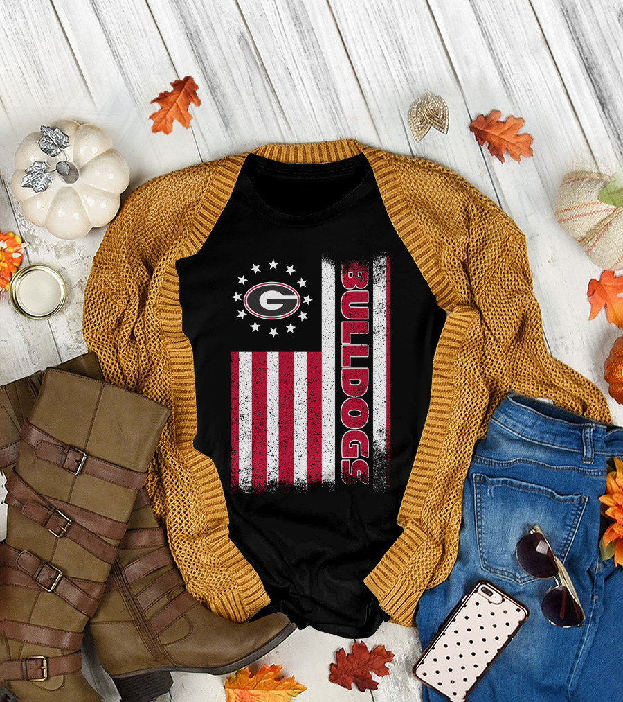 Georgia Bulldogs American Flag Design With G Logo And Vertical Bulldogs T-Shirt