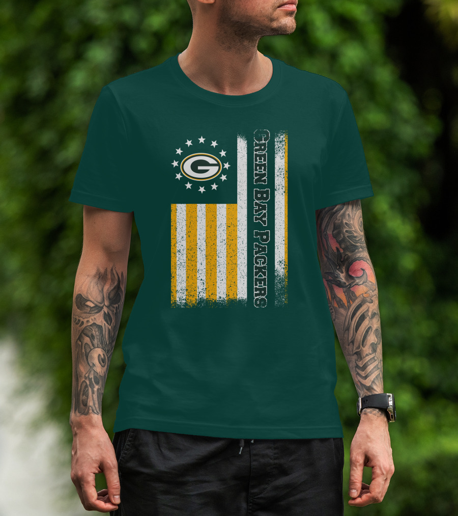 Green Bay Packers American Flag Stars Stripes T-Shirt