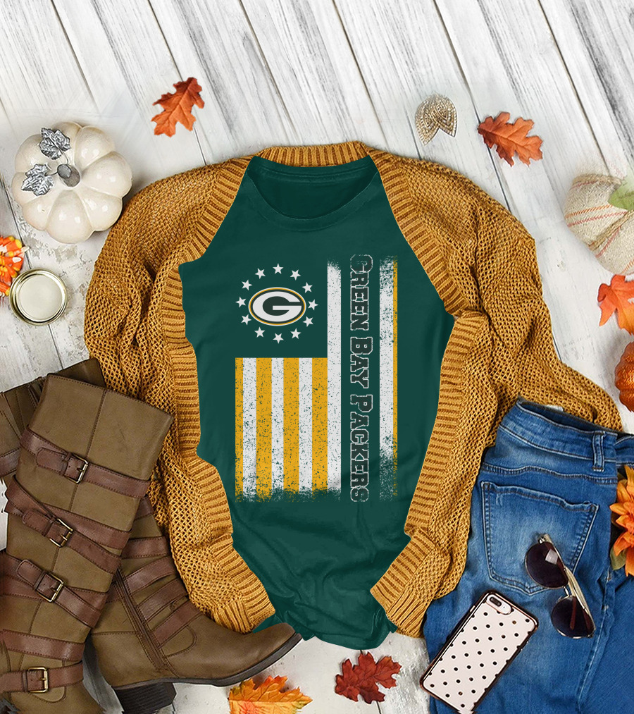 Green Bay Packers American Flag Stars Stripes T-Shirt