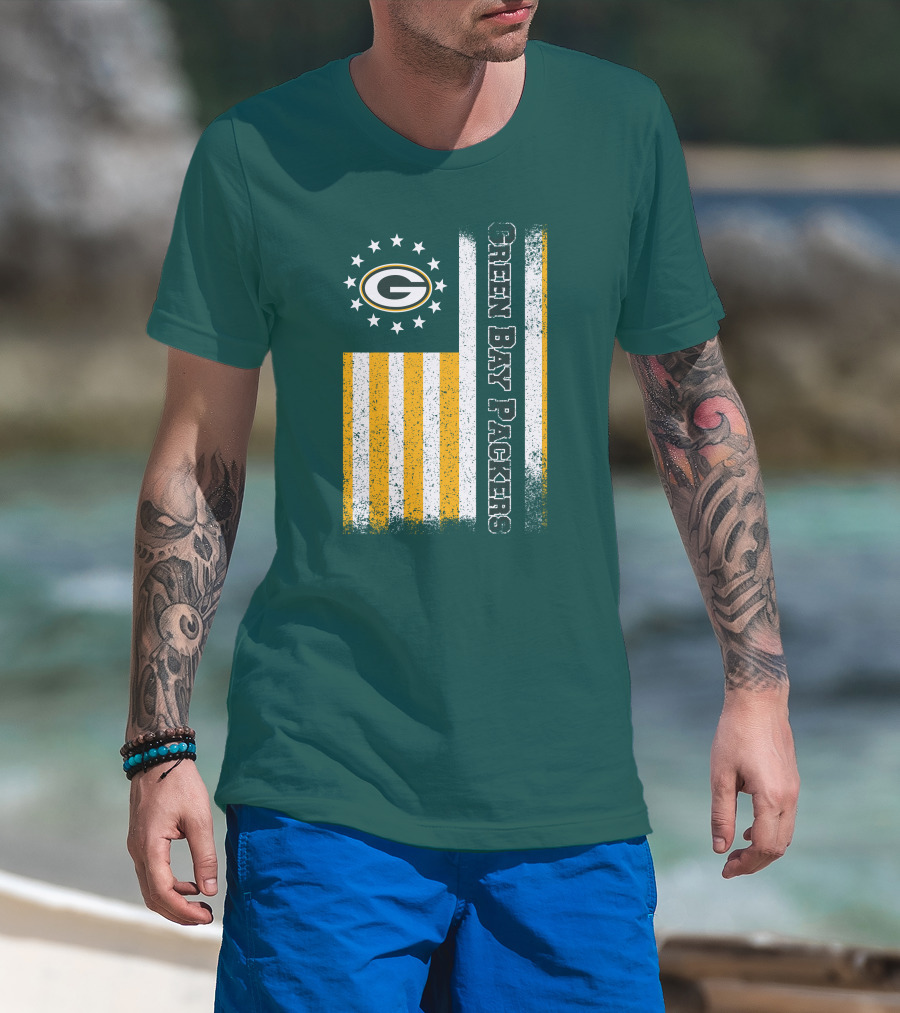 Green Bay Packers American Flag Stars Stripes T-Shirt