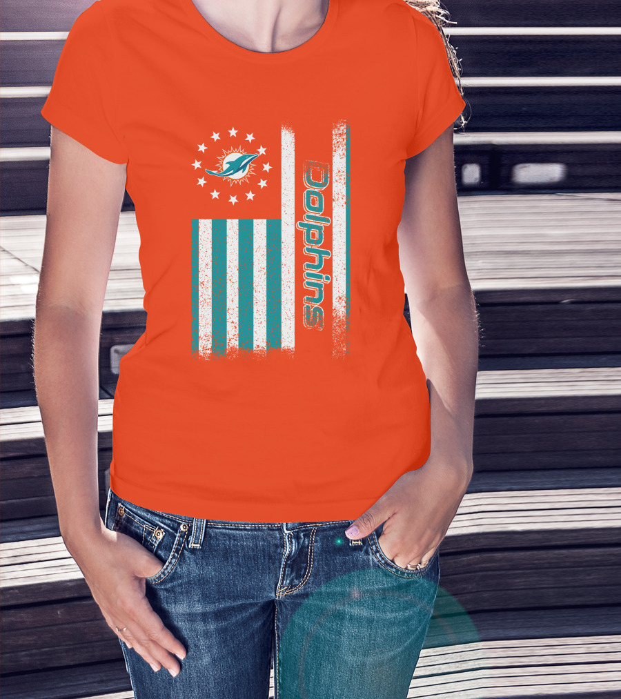 Miami Dolphins American Flag Dolphins Logo Stars T-Shirt