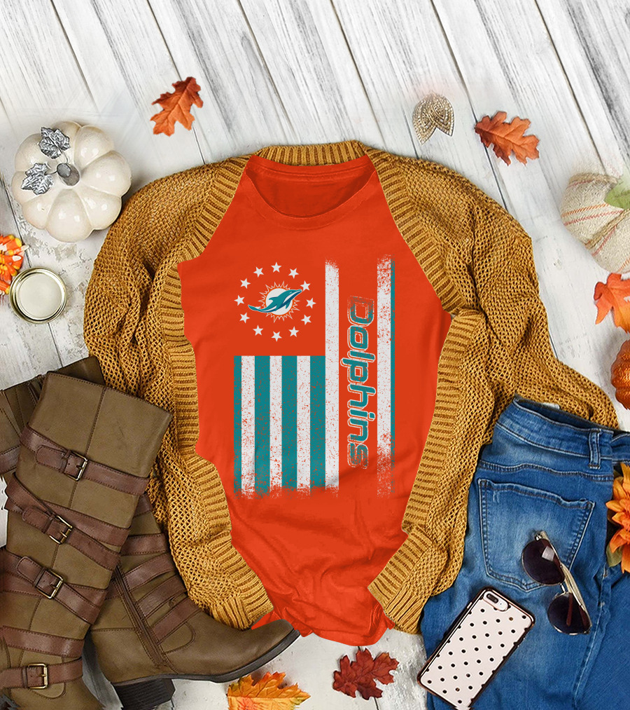 Miami Dolphins American Flag Dolphins Logo Stars T-Shirt