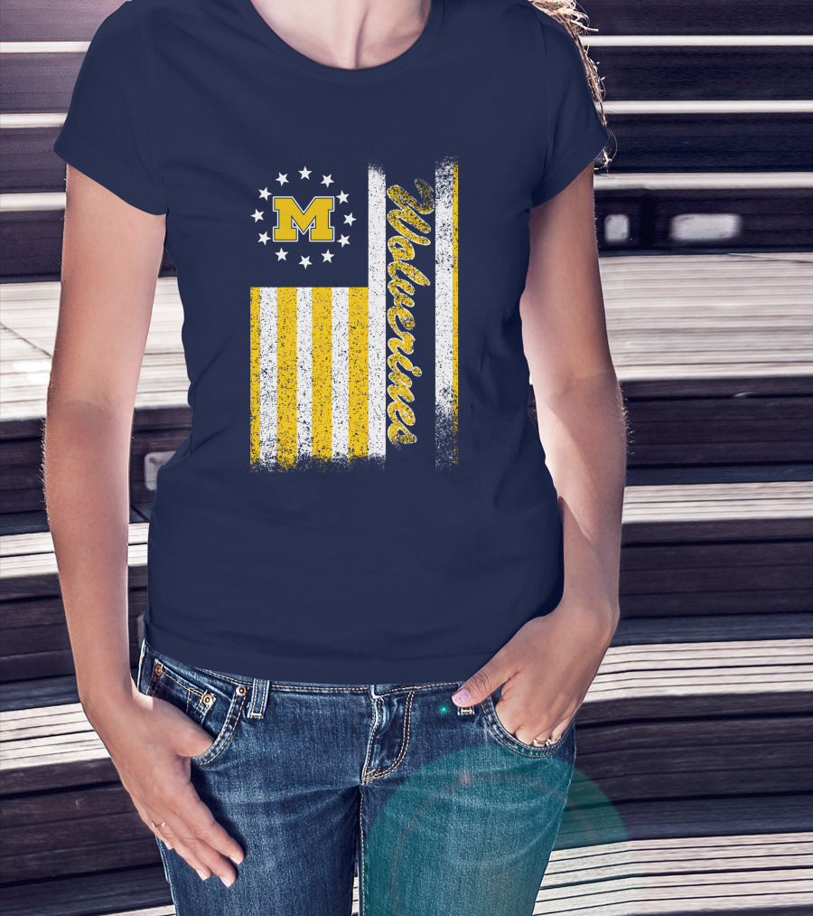 Michigan Wolverines M Logo American Flag Stars Stripes Edition T-Shirt