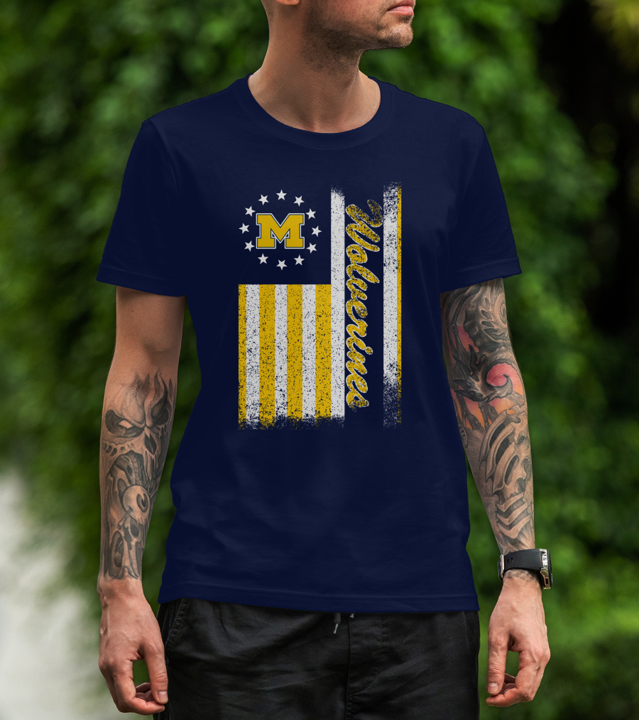 Michigan Wolverines M Logo American Flag Stars Stripes Edition T-Shirt