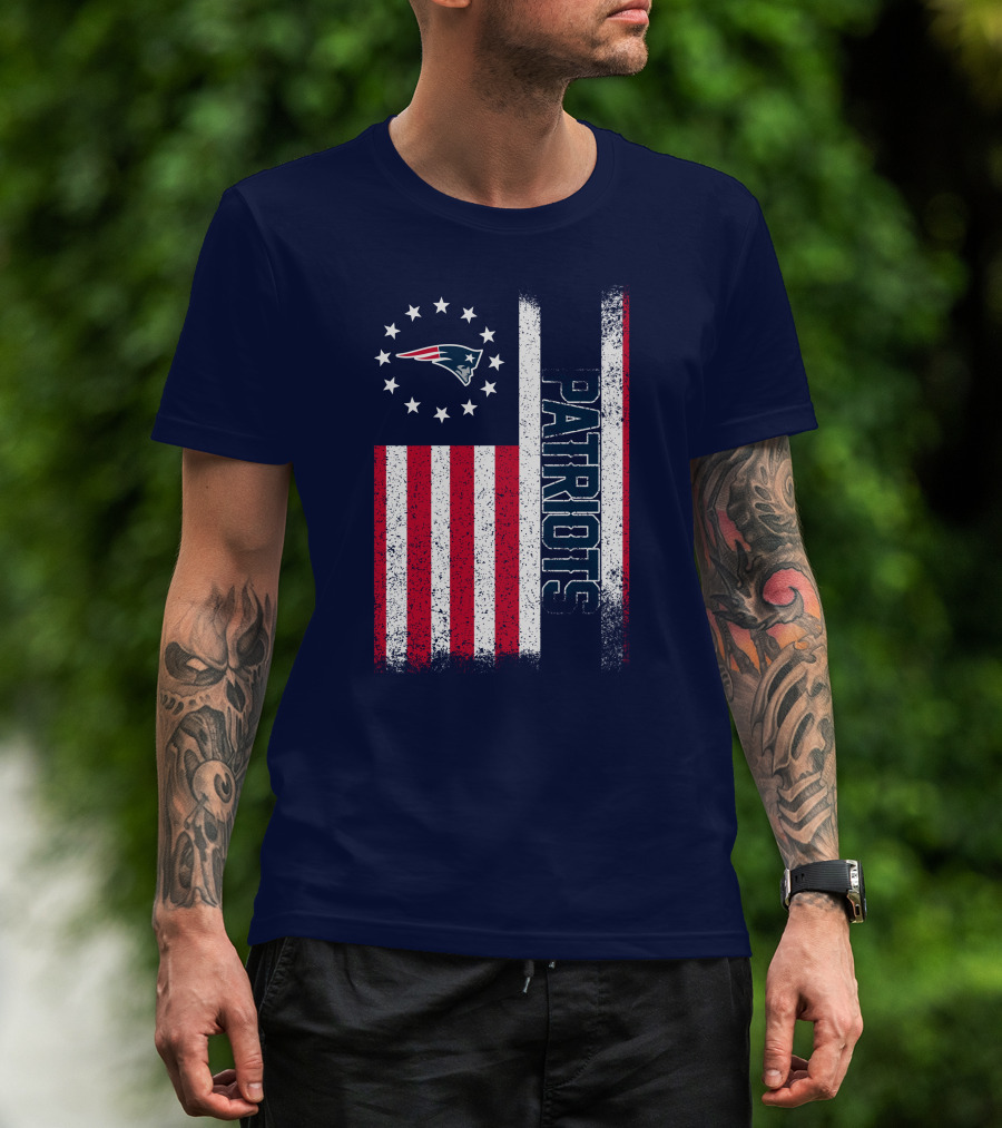 New England Patriots American Flag Patriots Logo Stars And Stripes T-Shirt