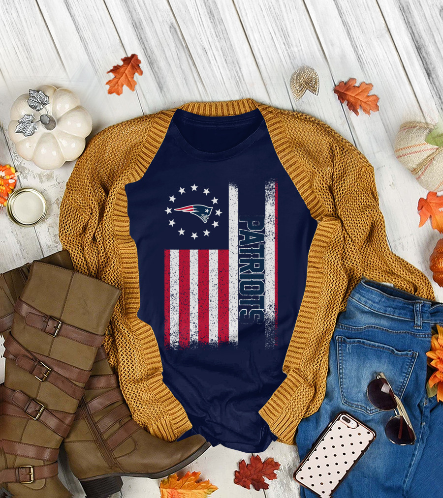 New England Patriots American Flag Patriots Logo Stars And Stripes T-Shirt