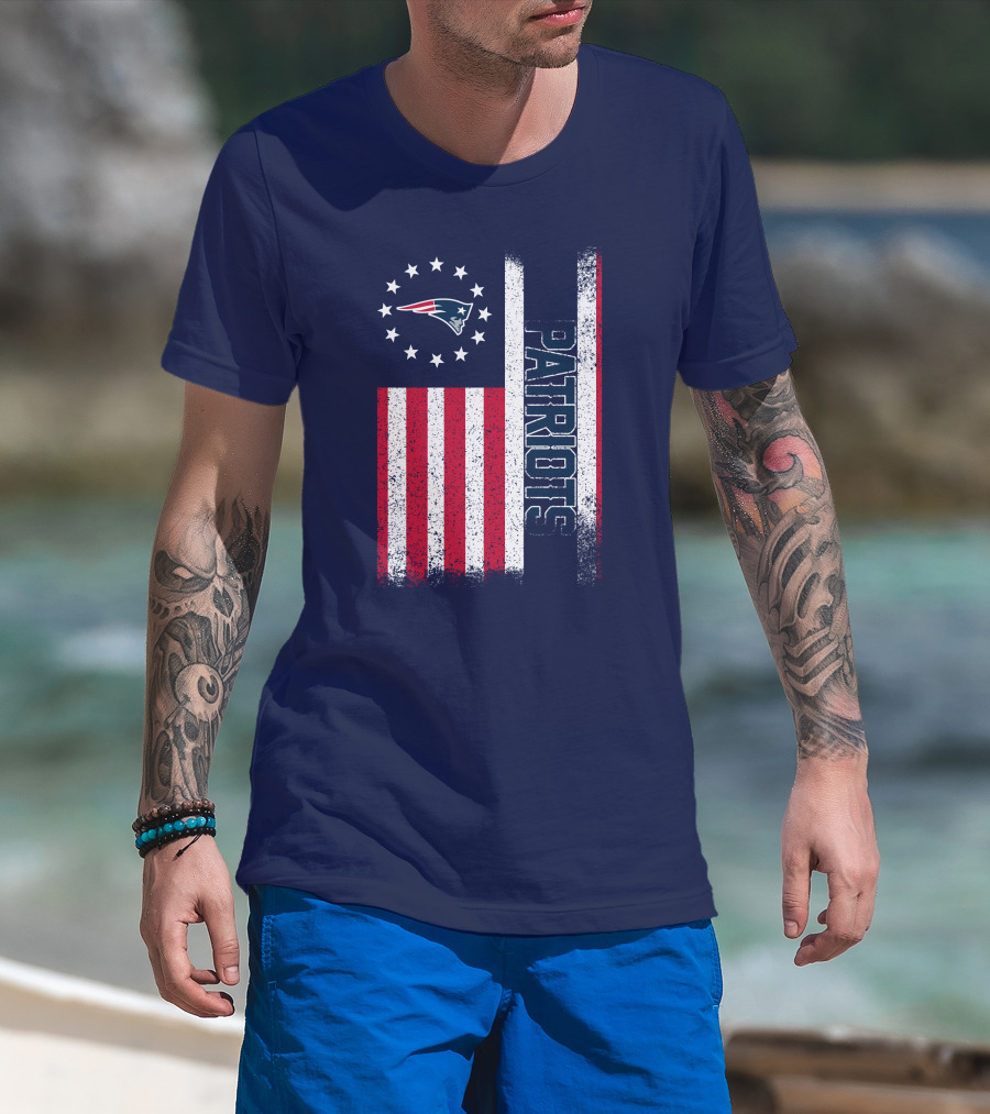 New England Patriots American Flag Patriots Logo Stars And Stripes T-Shirt