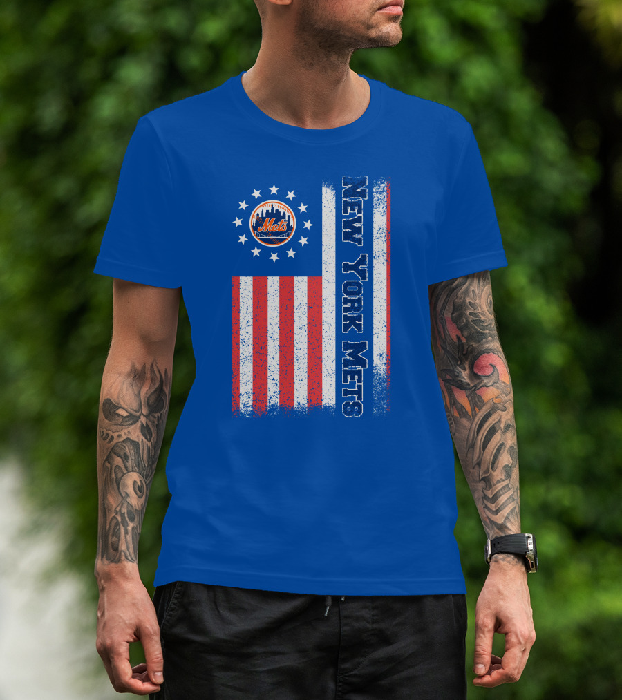 New York Mets American Flag Stars Stripes T-Shirt
