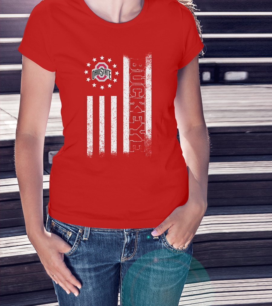 Ohio State Buckeye Stars And Stripes American Flag T-Shirt