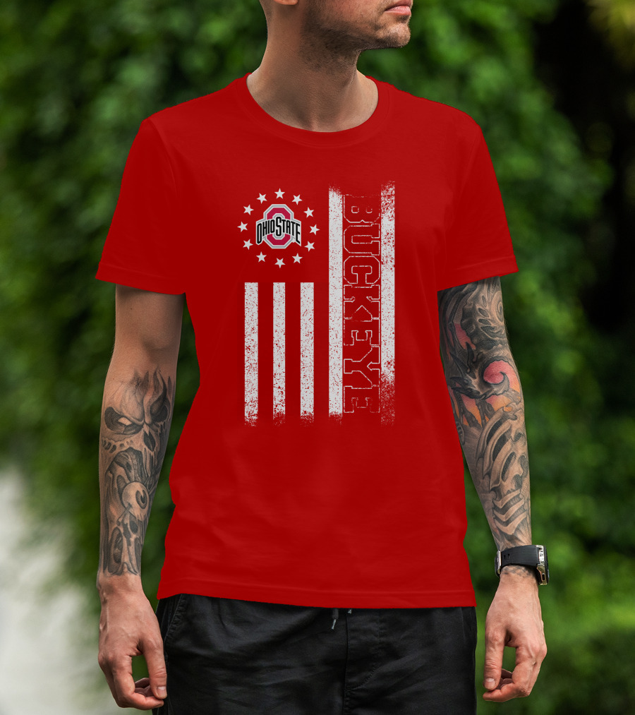 Ohio State Buckeye Stars And Stripes American Flag T-Shirt