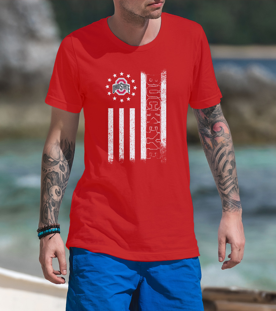 Ohio State Buckeye Stars And Stripes American Flag T-Shirt