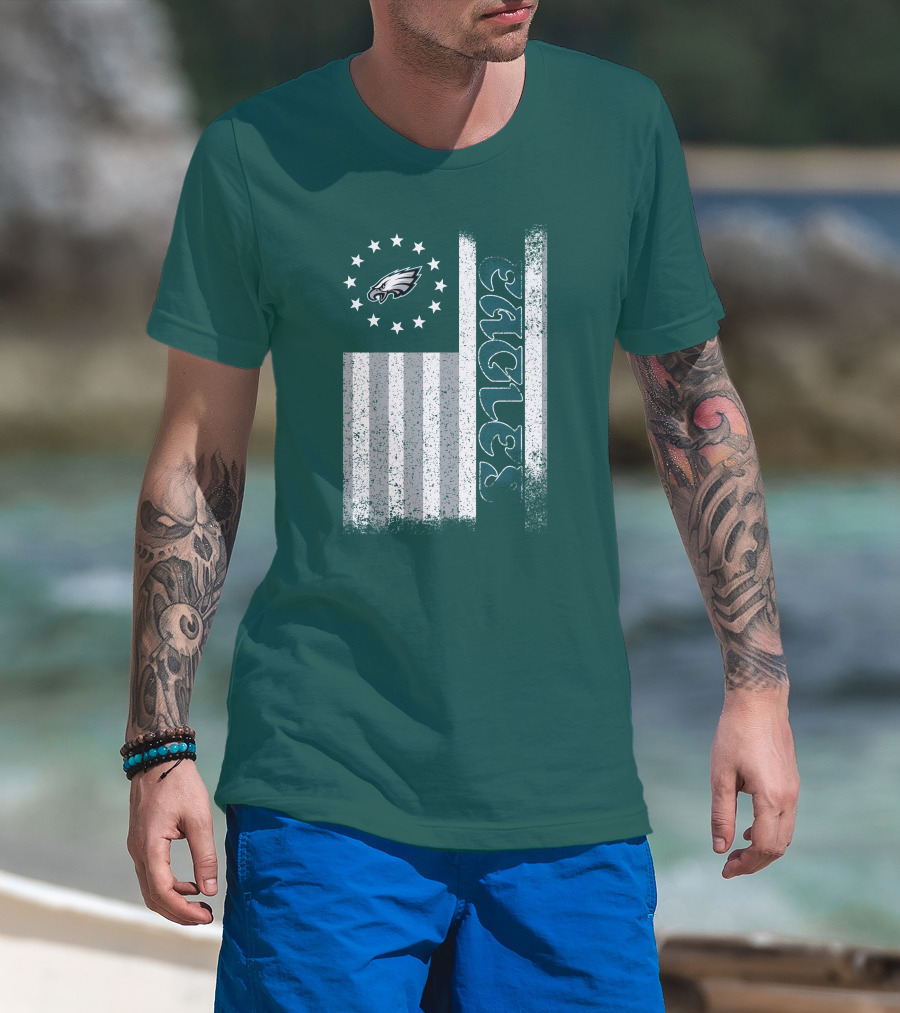 Philadelphia Eagles Stars And Stripes American Flag T-Shirt