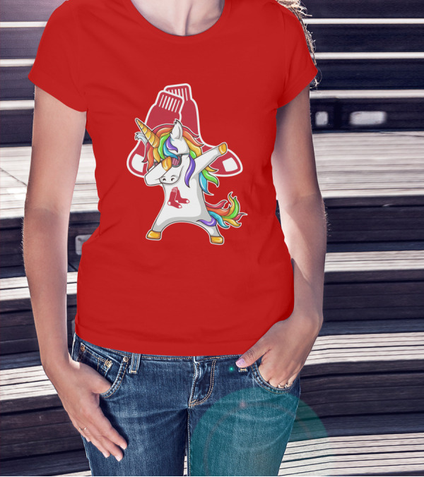 Boston Red Sox Dabbing Unicorn Rainbow Mane Sox T-Shirt