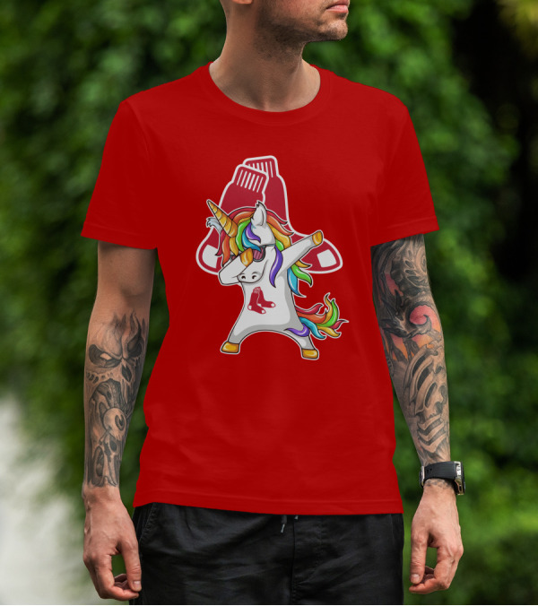 Boston Red Sox Dabbing Unicorn Rainbow Mane Sox T-Shirt