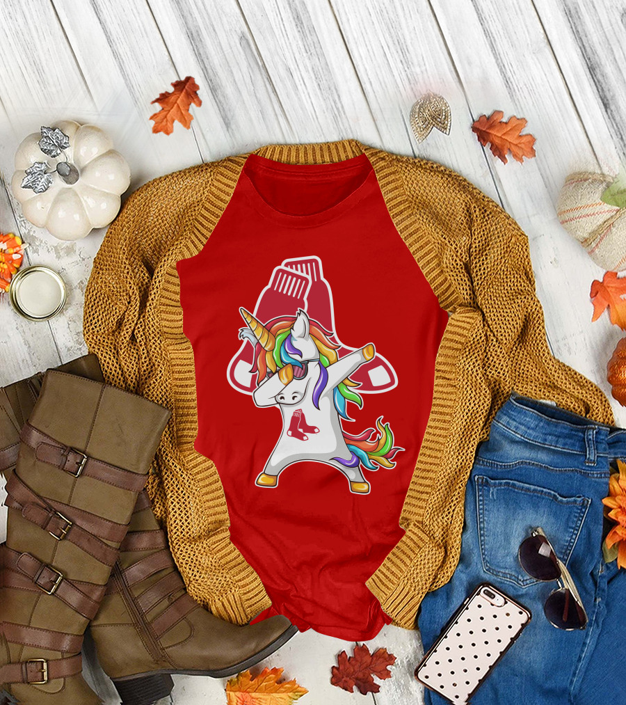 Boston Red Sox Dabbing Unicorn Rainbow Mane Sox T-Shirt