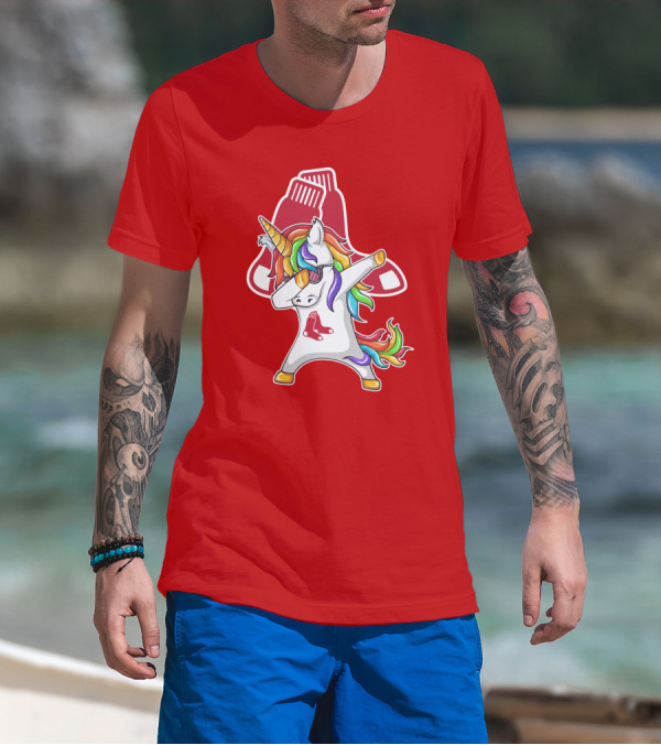 Boston Red Sox Dabbing Unicorn Rainbow Mane Sox T-Shirt