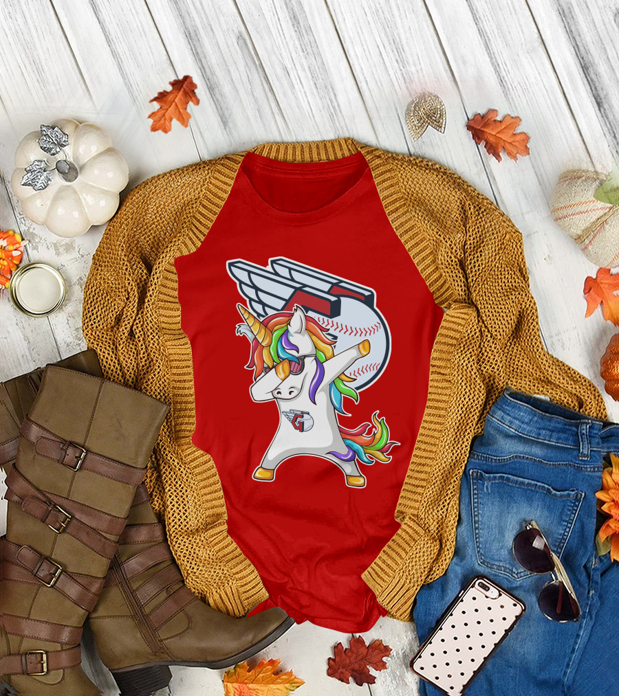 Cleveland Guardians Baseball Unicorn Dabbing with Winged Ball T-Shirt