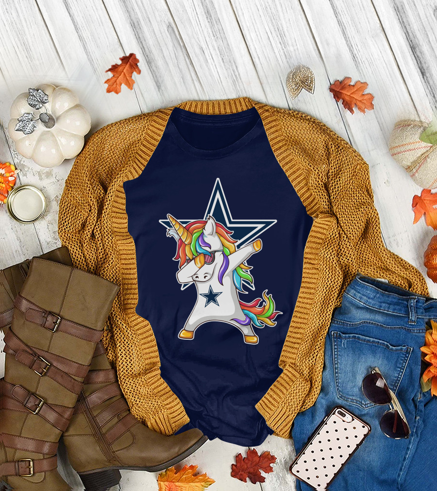 Dallas Cowboys Unicorn Dabbing Star Rainbow T-Shirt