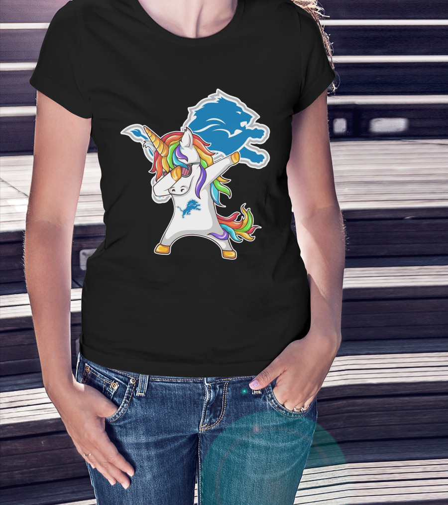 Detroit Lions Rainbow Unicorn Dabbing T-Shirt