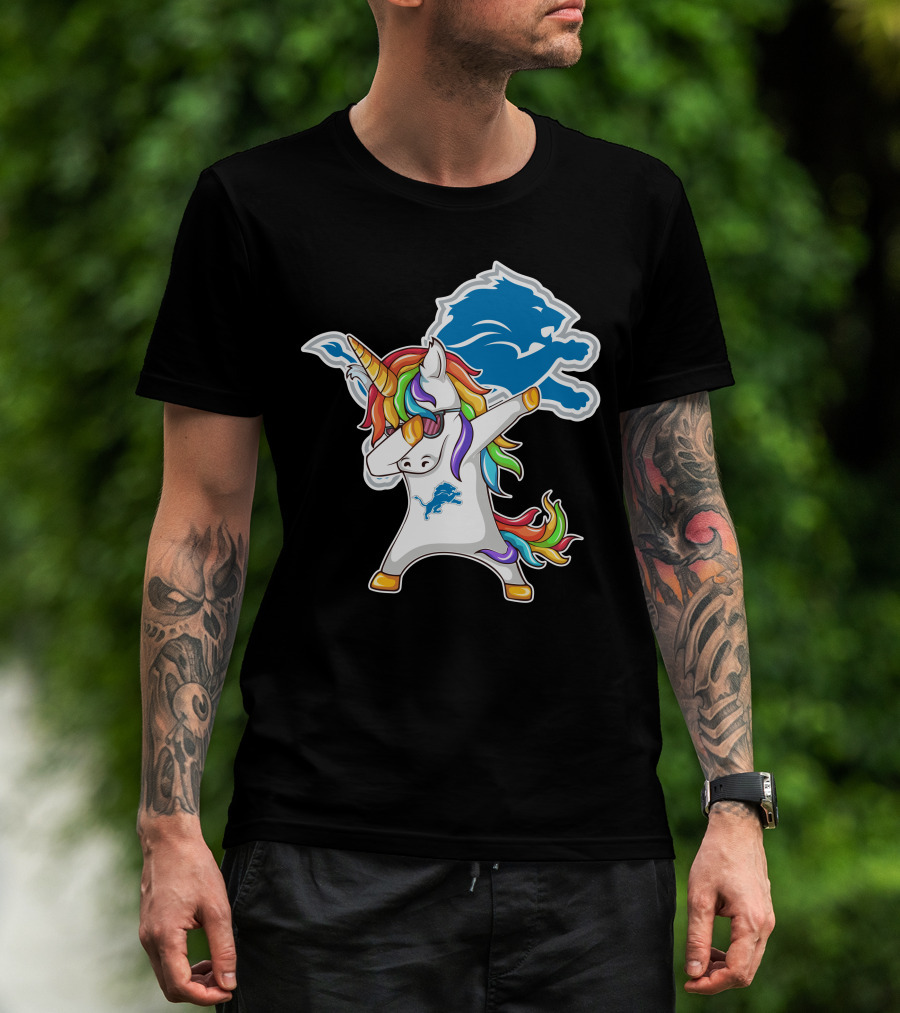 Detroit Lions Rainbow Unicorn Dabbing T-Shirt