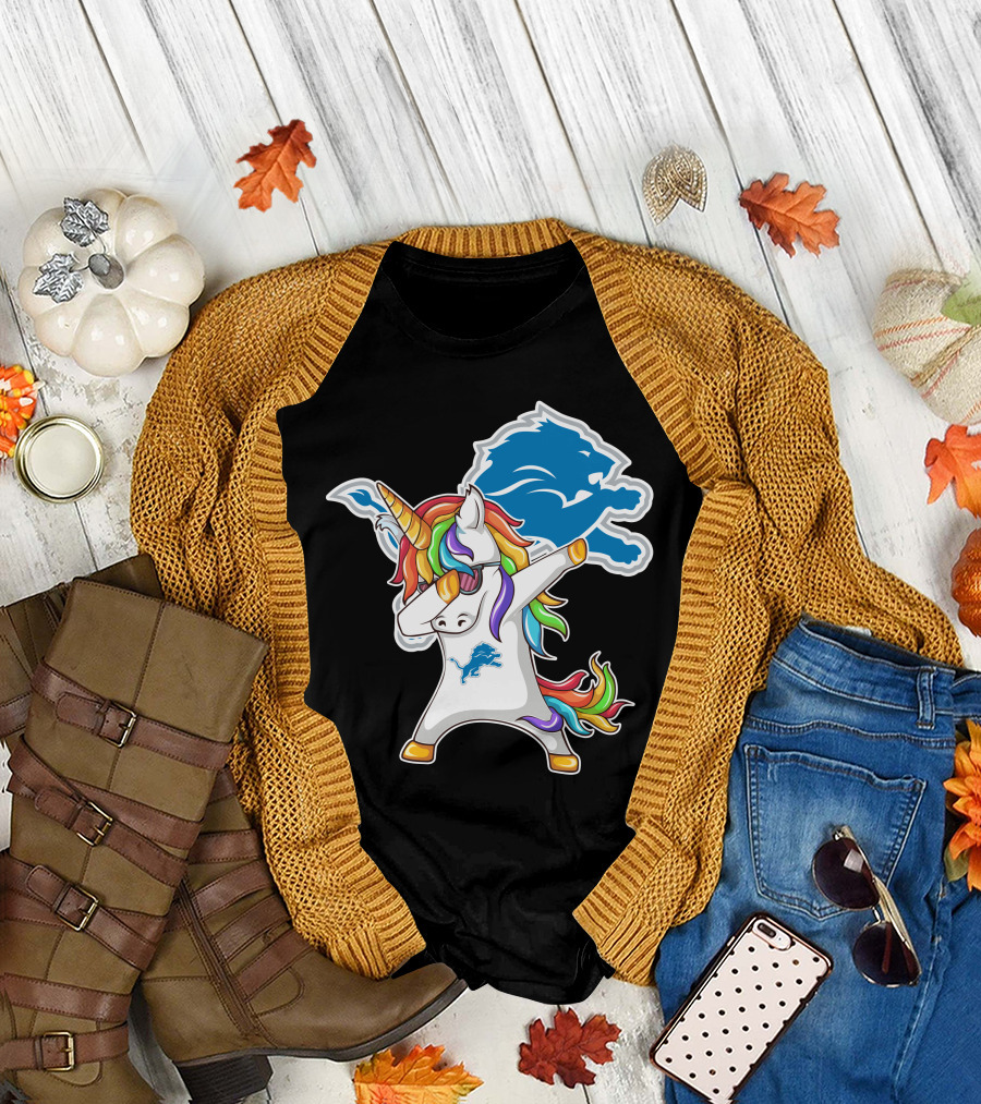 Detroit Lions Rainbow Unicorn Dabbing T-Shirt