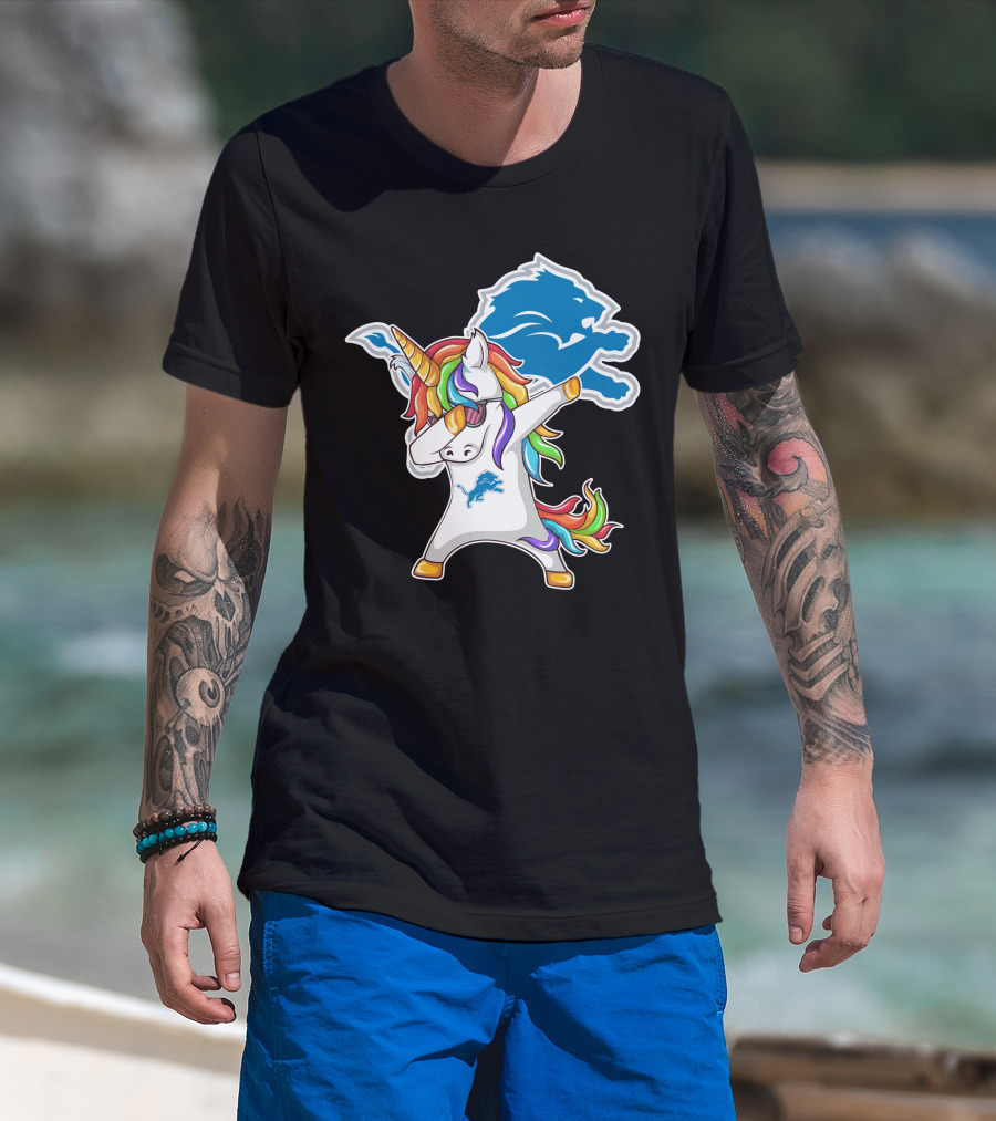 Detroit Lions Rainbow Unicorn Dabbing T-Shirt