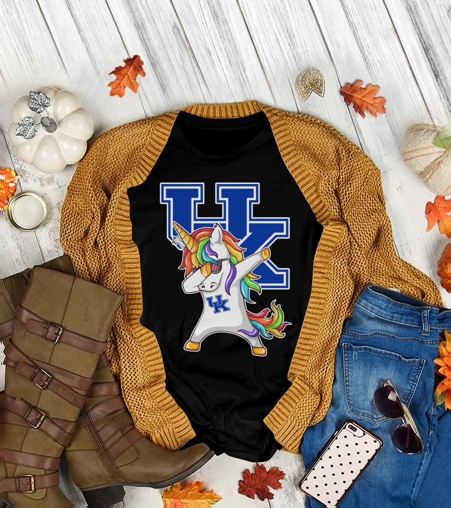 Kentucky Wildcats Unicorn Dabbing UK Logo Rainbow Mane T-Shirt