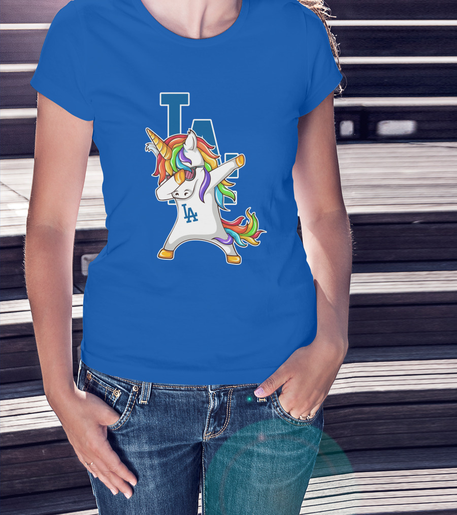 LA Dodgers Unicorn Dabbing Rainbow Mane T-Shirt