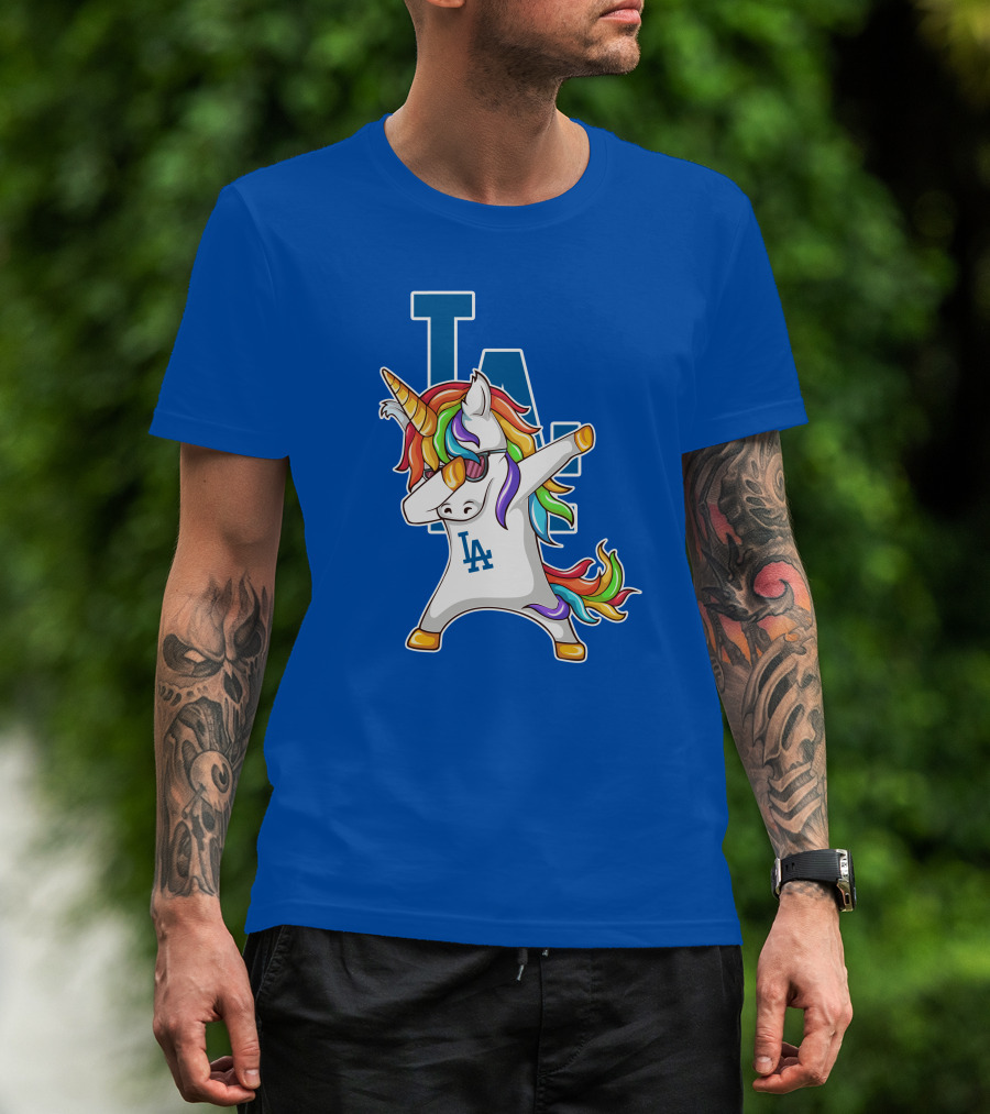 LA Dodgers Unicorn Dabbing Rainbow Mane T-Shirt