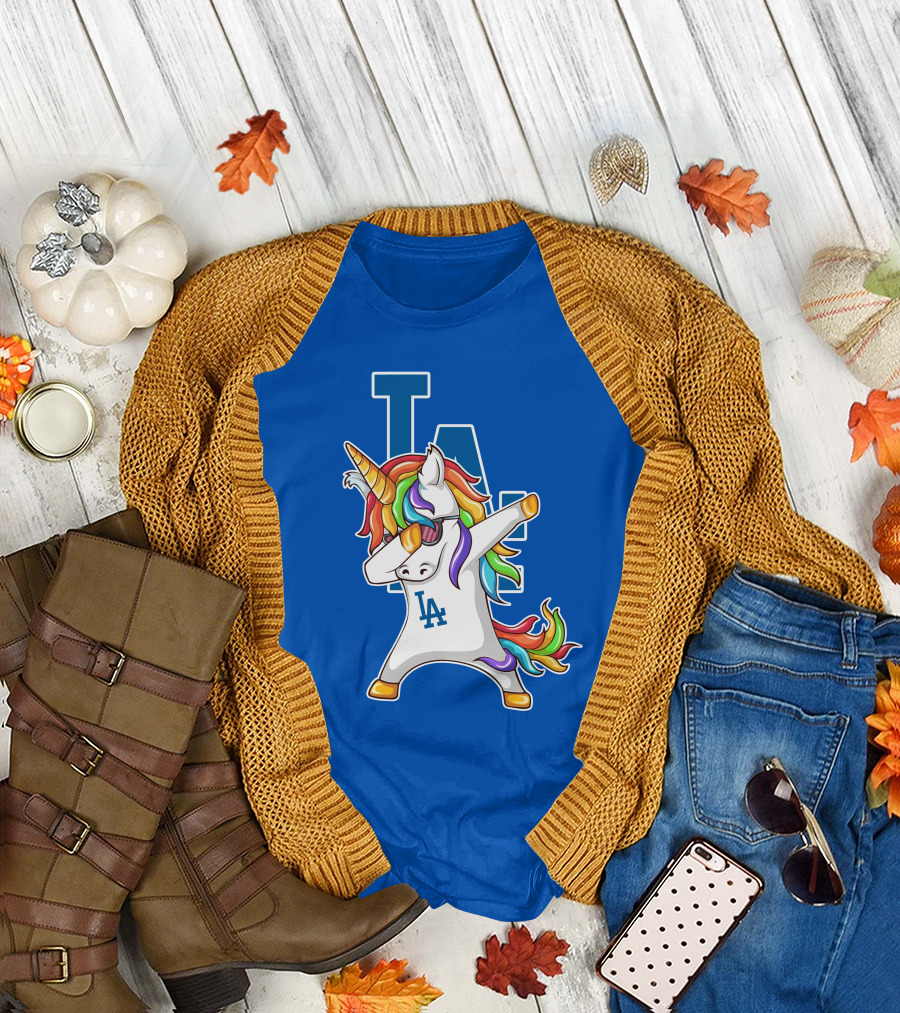 LA Dodgers Unicorn Dabbing Rainbow Mane T-Shirt
